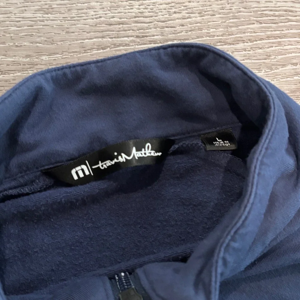 Travis Mathew Quarter Zip Sweater Mens Large Navy Striped Golf Preppy Casual